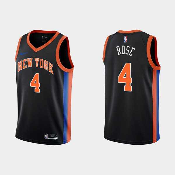 Men%27s New York Knicks #4 Derick Rose Black City Edition Stitched Basketball Jersey Dzhi->new york knicks->NBA Jersey